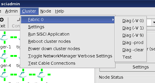 Options in the Cluster menu