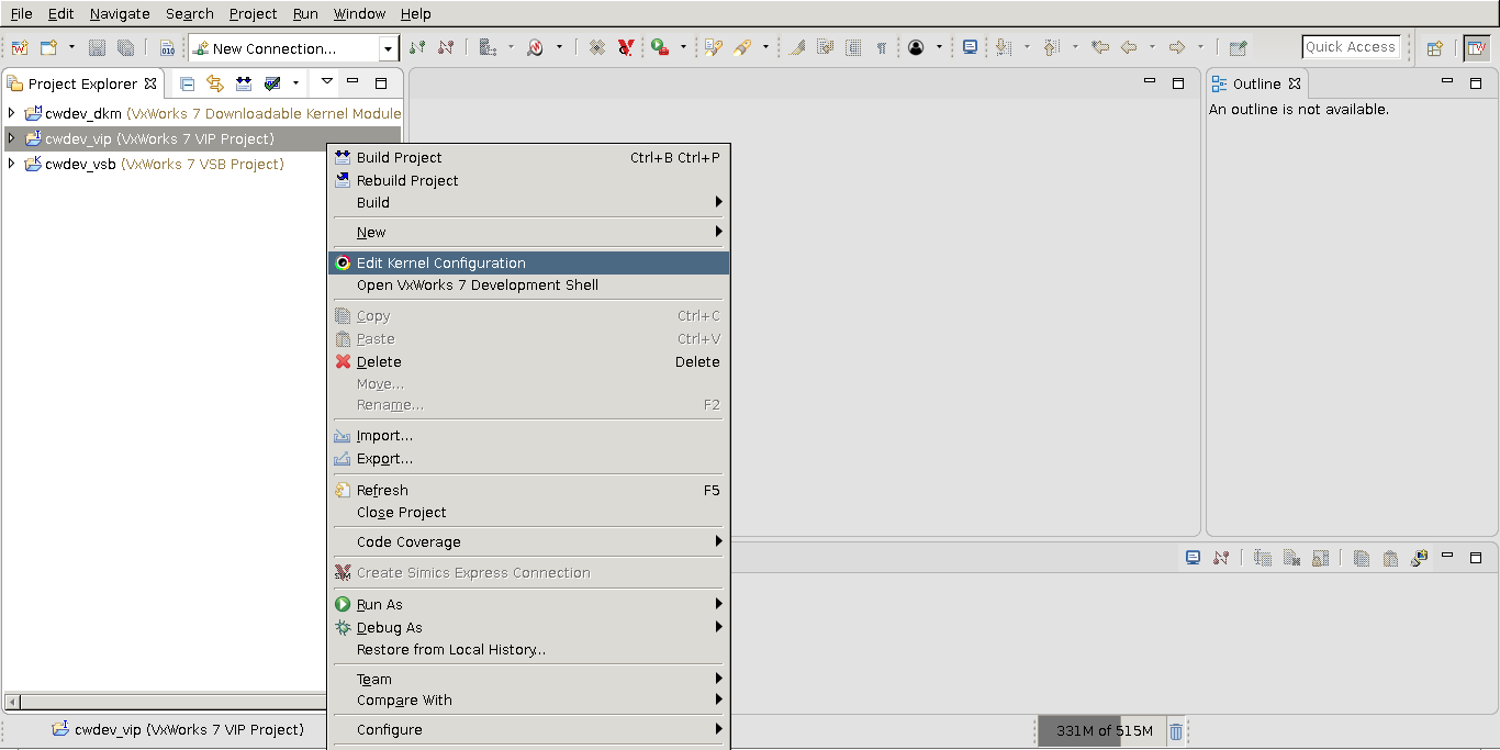 VxWorks Workbench: Edit Kernel Configurations