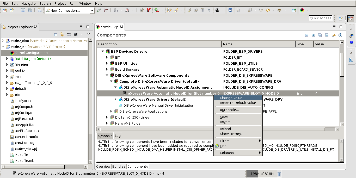 VxWorks Workbench: NodeId setting for Slot 0