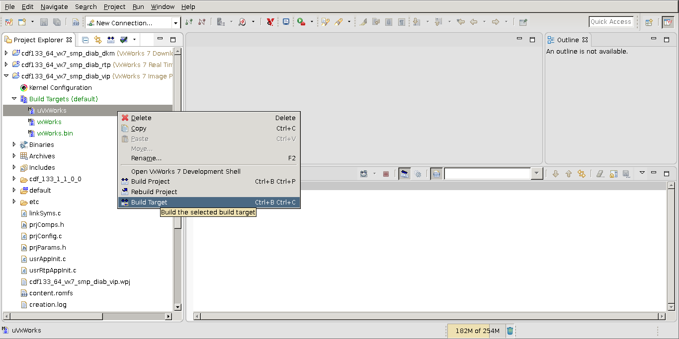 VxWorks Workbench: Build specific Target