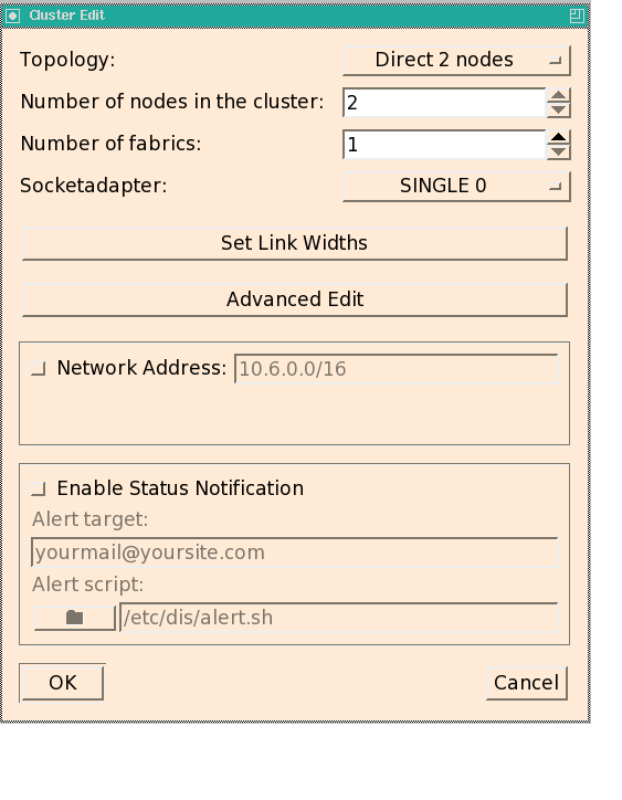 Cluster Edit dialog of dis_netconfig